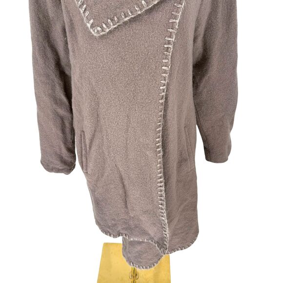 Garnet Hill Asymmetrical Boiled Wool Coat Size 18 XL Metal Clasp Taupe Boho FLAW - Picture 7 of 14